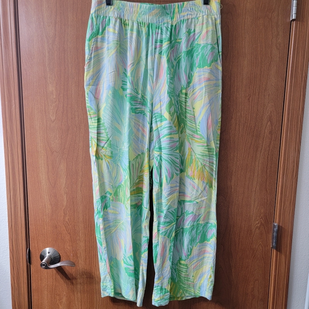 Sunny Leigh Tropical Linen Blend Cropped Pants Size Large
